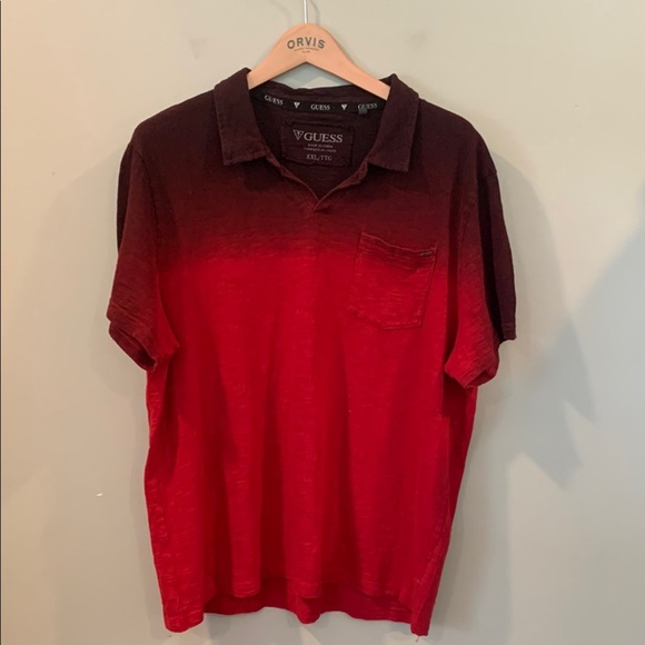 Guess Red Gradient Ombré Short Sleeve Polo Shirt Men’s XXL - Picture 1 of 7